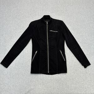 Liverpool Nereus Quilted Panel Denim Jacket Womens S Black Full Zip Thumb Holes